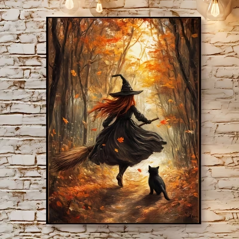 Retro Gaming Pictures - Retro Halloweenowa Jesienna Wiedźma na Miotle