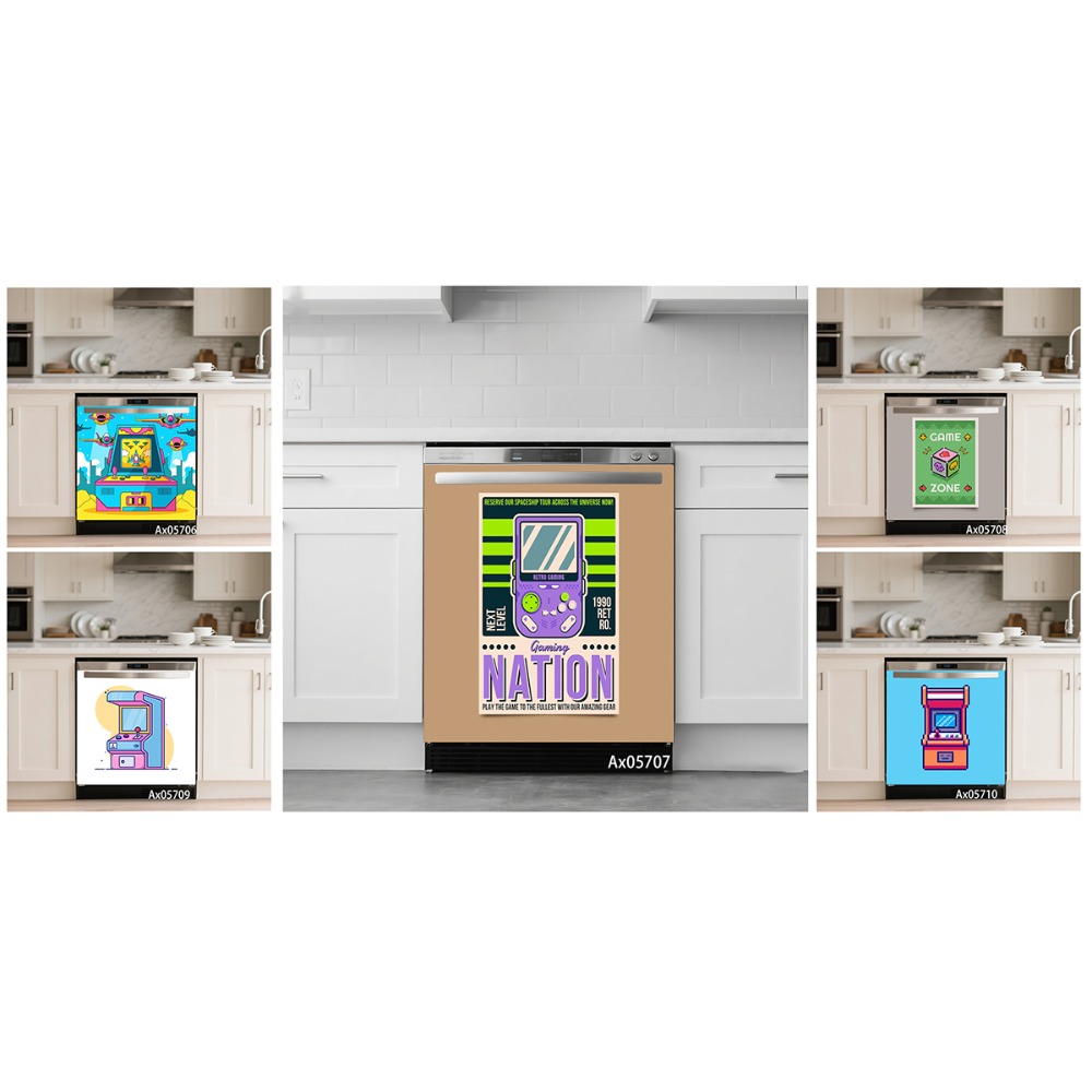 Retro Gaming Cabinet - Naklejka na drzwi zmywarki w stylu