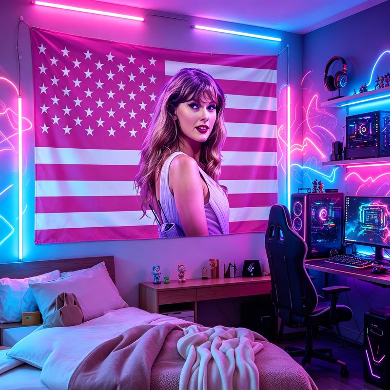 Retro Gaming Room - VIKAMA Gobelin z nadrukiem amerykańskiej flagi