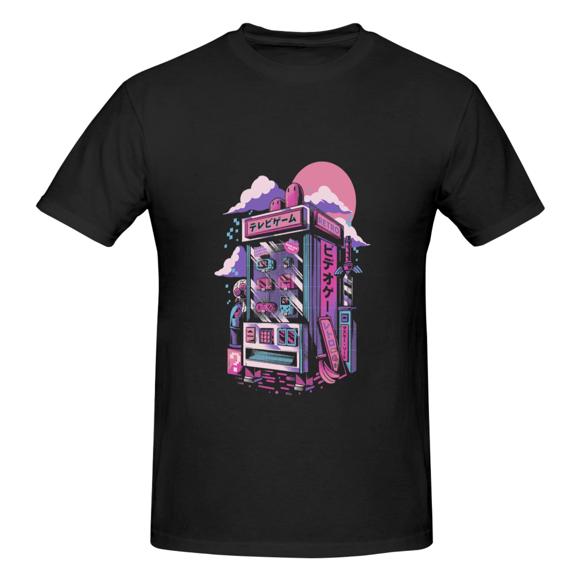 Retro Gaming Shops - Zabawna koszulka męska z nadrukiem retro